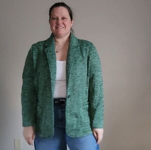 Land's End Herringbine Sweater Fleece Blazer Single Button Green Size 1X
